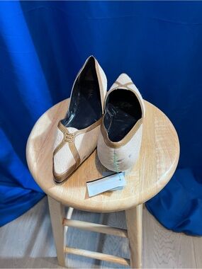 Michelle K Two-Tone Beige and Brown Pointed Dress Flats